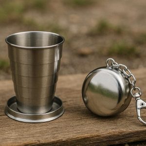 2 Telescopic Stainless Steel Travel Cup With Keychain Case For Emergency Drinking And Outdoor Camping